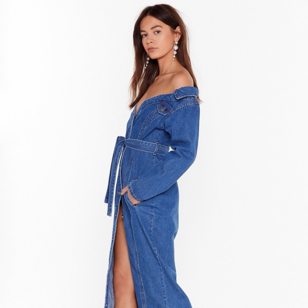 NWOT Denim Belted Midi Dress